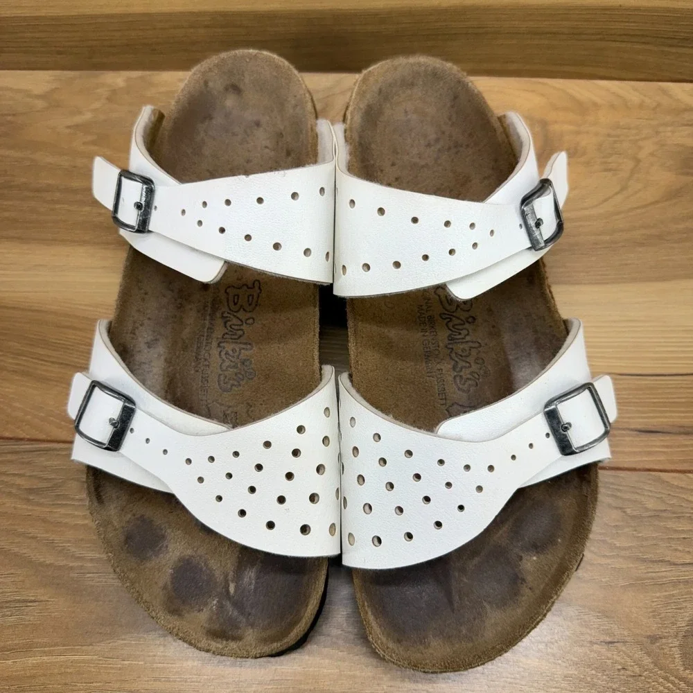 Birkenstock Birkis Sandals 8 N EU 39 White Perf Birko Slides Slip on - Picture 4 of 10